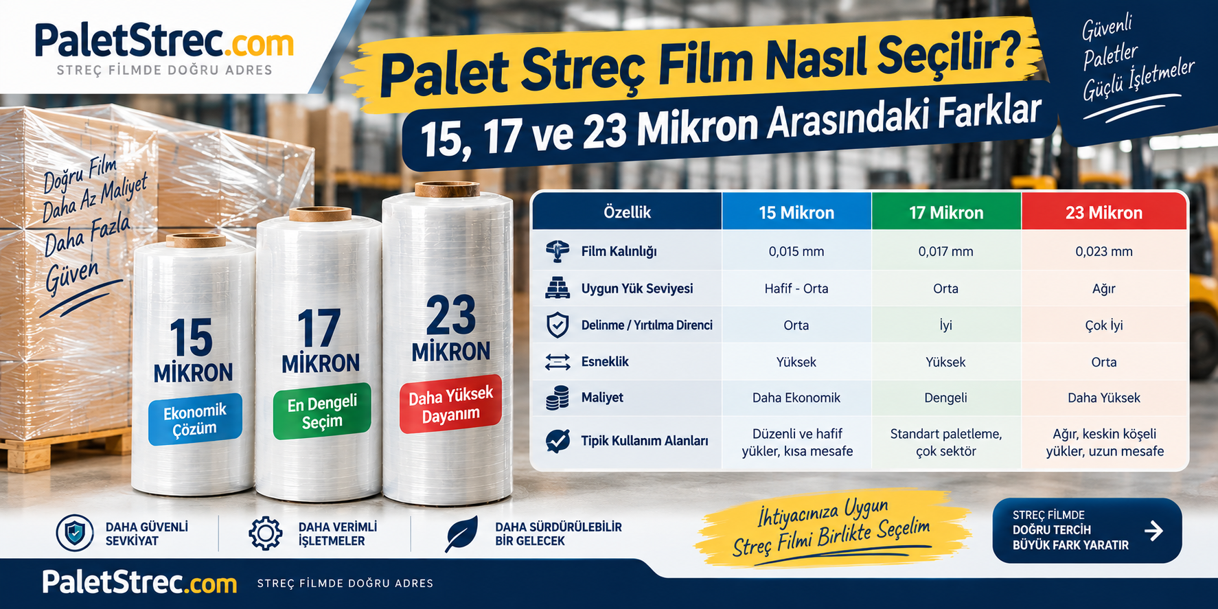 15, 17 ve 23 mikron streç film arasındaki farklar