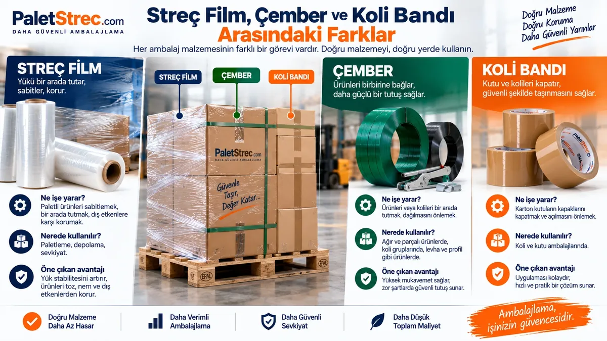 Streç Film, Çember ve Koli Bandı Arasındaki Farklar