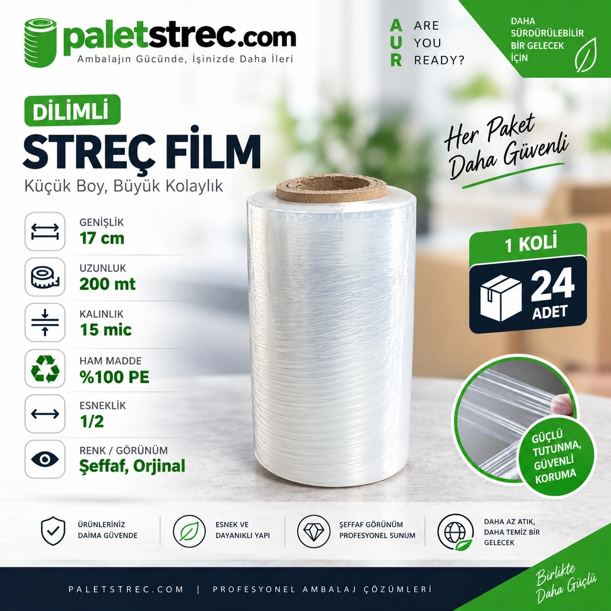 Dilimli Streç Film 17 cm 15 Mikron 200 Metre