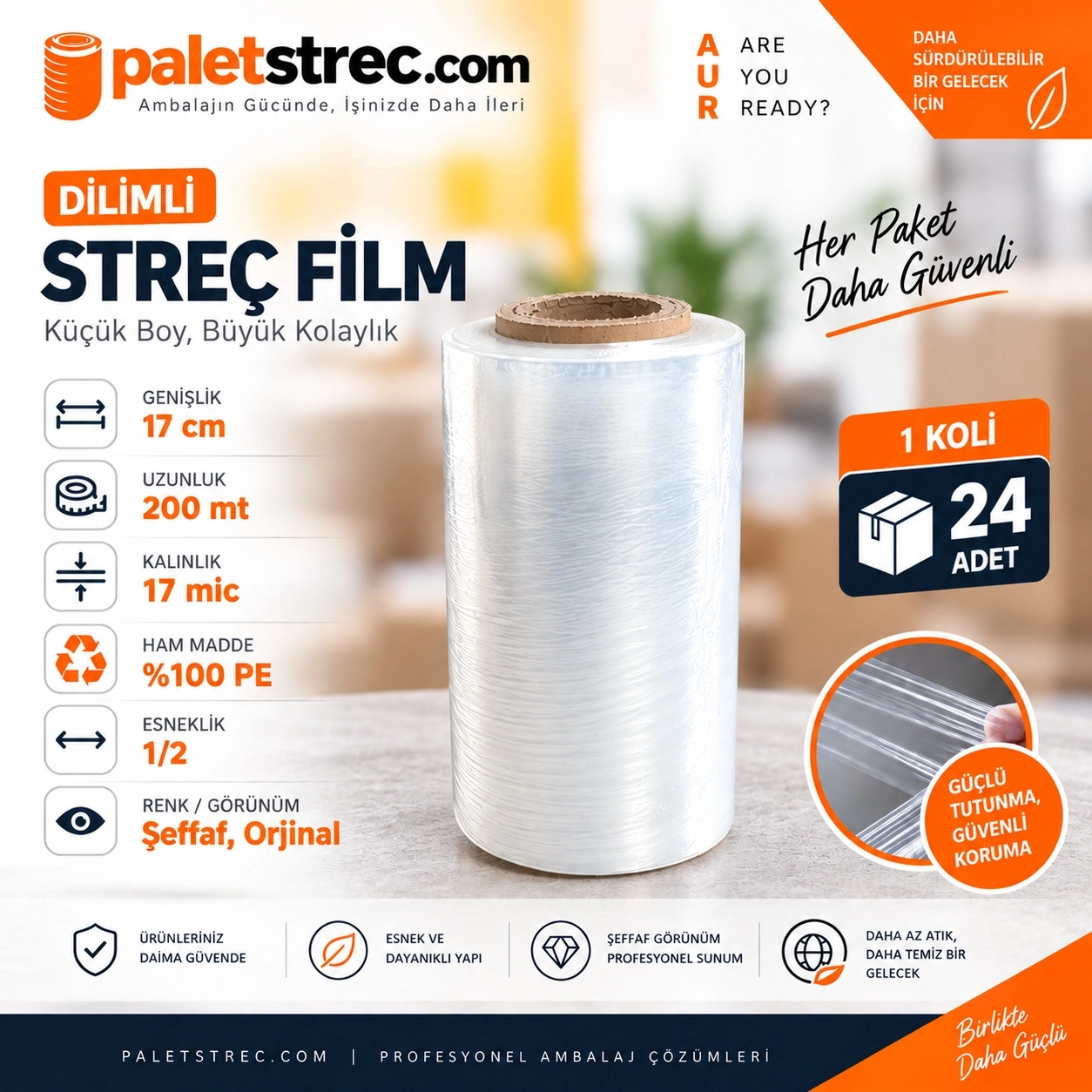 Dilimli Streç Film 17 cm 17 Mikron 200 Metre