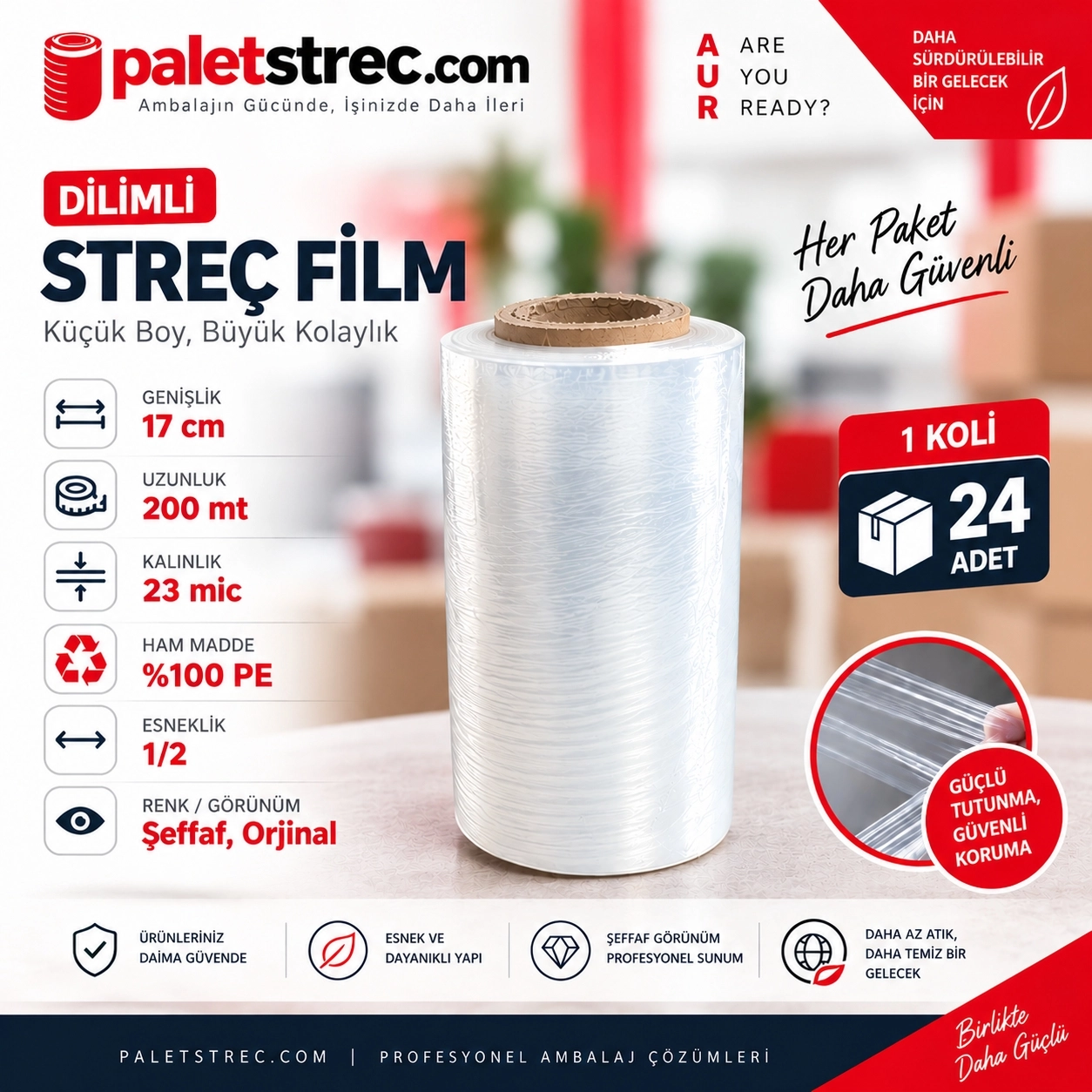 Dilimli Streç Film 17 cm 23 Mikron 200 Metre