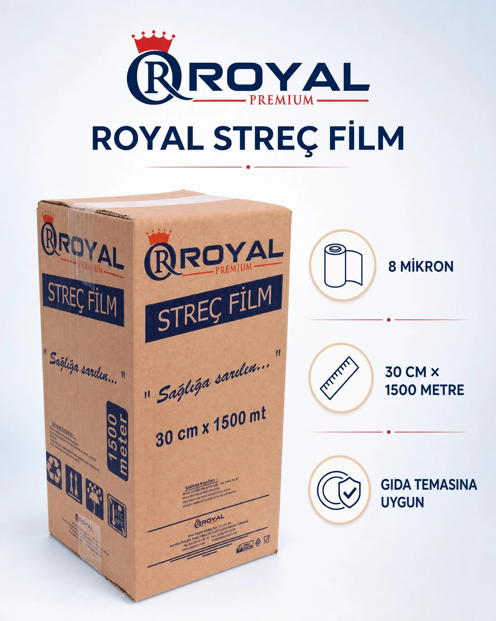 ROYAL Gıda Streç Film 30 cm 8 Mikron 1500 Metre