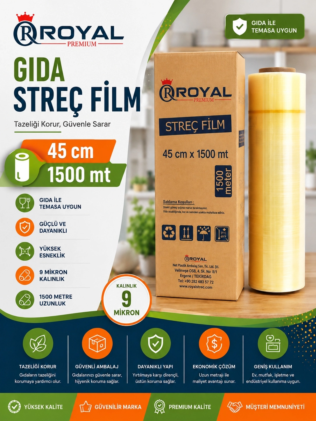 ROYAL Gıda Streç Film 45 cm 9 Mikron 1500 Metre