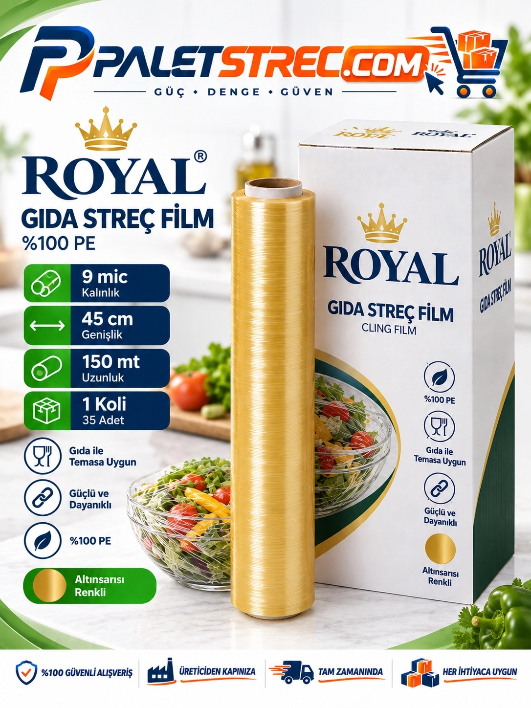 ROYAL Gıda Streç Film 45 cm 9 Mikron 150 Metre - OPP Ambalajlı