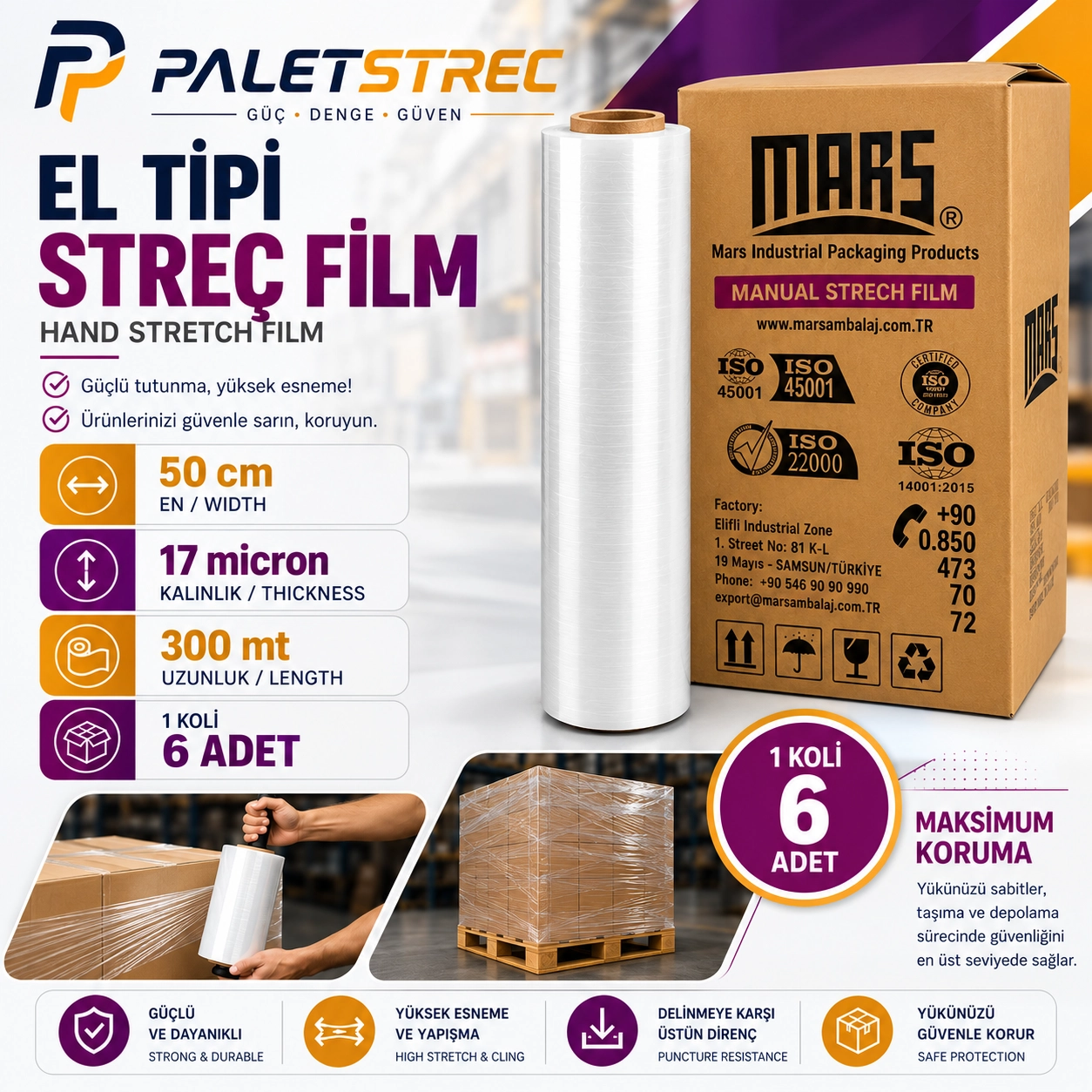 El Tipi Streç Film 50 cm 17 Mikron 300 Metre 2750 GR