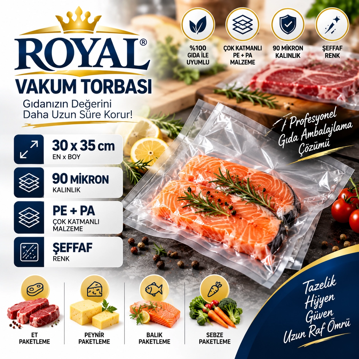 ROYAL Vakum Torbası 30x35 cm 90 Mikron
