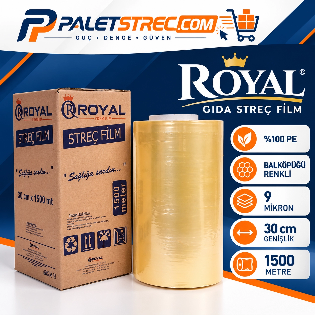 ROYAL Gıda Streç Film 30 cm 9 Mikron 1500 Metre