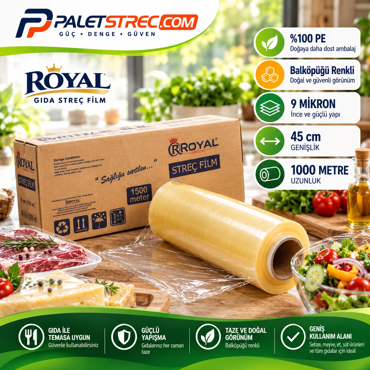 ROYAL Gıda Streç Film 45 cm 9 Mikron 1000 Metre