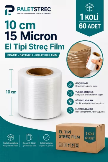 10 cm 15 micron 300mt Dilimli El Tipi Streç Film 10 cm 15 micron 300mt Dilimli El Tipi Streç Film
