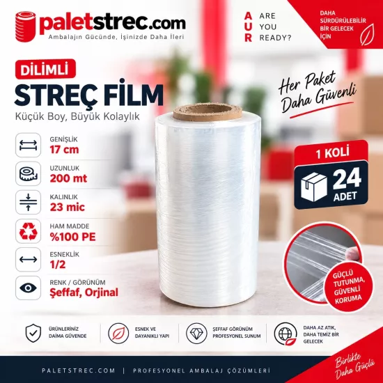 10 cm 23 Micron 200 mt Dilimli Streç | Paletstrec 10 cm 23 Micron 200 mt Dilimli Streç | Paletstrec