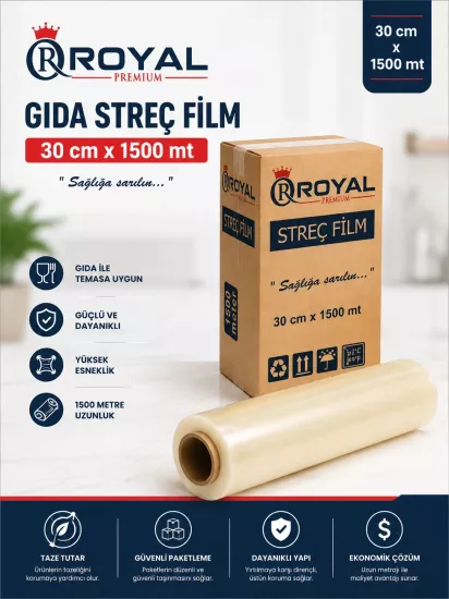 ROYAL Gıda Streç Film 8 Mikron 30 cm 1500 Metre ROYAL Gıda Streç Film 8 Mikron 30 cm 1500 Metre