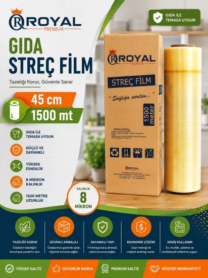 ROYAL 8 Mic 45 cm 1500 Mt Gıda Streç Film ROYAL 8 Mic 45 cm 1500 Mt Gıda Streç Film