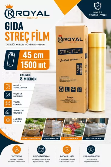 ROYAL 8 Mic 45 cm 1500 Mt Gıda Streç Film ROYAL 8 Mic 45 cm 1500 Mt Gıda Streç Film