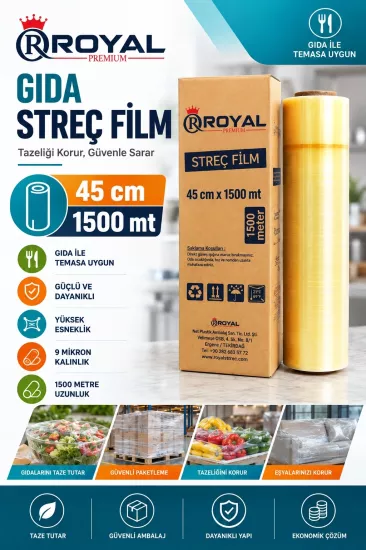 ROYAL 9 Mic 45 cm 1500 Mt Gıda Streç Film ROYAL 9 Mic 45 cm 1500 Mt Gıda Streç Film
