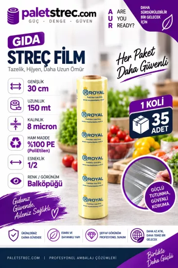ROYAL 8 Mic 30 cm 150 Mt Gıda Streç Film | OPP Amb ROYAL 8 Mic 30 cm 150 Mt Gıda Streç Film | OPP Amb