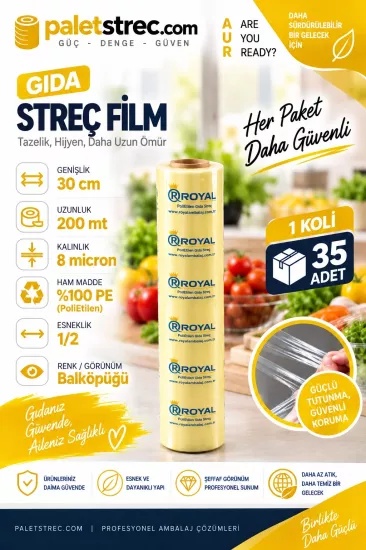 ROYAL 8 Mic 30 cm 200 Mt Gıda Streç Film | OPP Amb ROYAL 8 Mic 30 cm 200 Mt Gıda Streç Film | OPP Amb