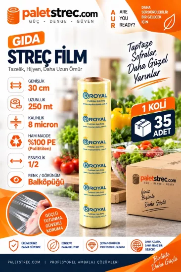 ROYAL 8 Mic 30 cm 250 Mt Gıda Streç Film | OPP Amb ROYAL 8 Mic 30 cm 250 Mt Gıda Streç Film | OPP Amb