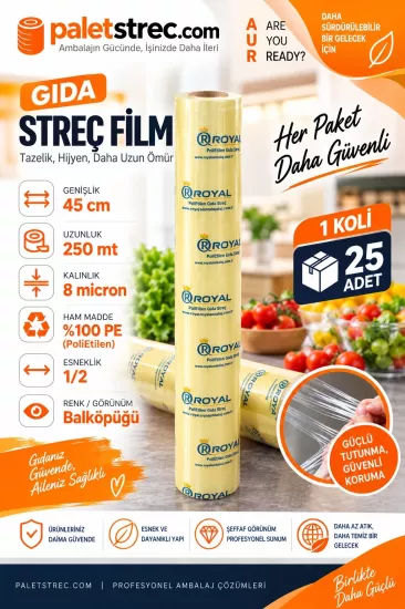 ROYAL 8 Mic 45 cm 250 Mt Gıda Streç Film ROYAL 8 Mic 45 cm 250 Mt Gıda Streç Film