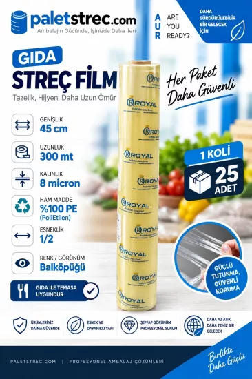 ROYAL 8 Mic 45 cm 300 Mt Gıda Streç Film ROYAL 8 Mic 45 cm 300 Mt Gıda Streç Film