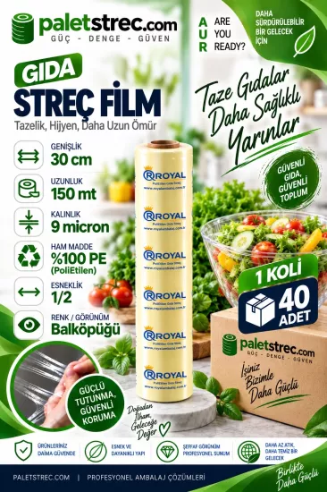 ROYAL 9 Mic 30 cm 150 Mt Gıda Streç Film | OPP Amb ROYAL 9 Mic 30 cm 150 Mt Gıda Streç Film | OPP Amb