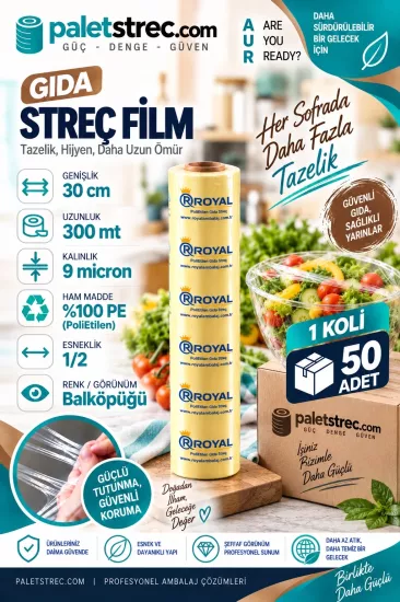 ROYAL 9 Mic 30 cm 300 Mt Gıda Streç Film | OPP Amb ROYAL 9 Mic 30 cm 300 Mt Gıda Streç Film | OPP Amb