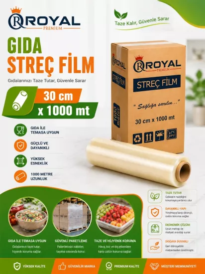 ROYAL Gıda Streç Film 8 Mikron 30 cm 1000 Metre ROYAL Gıda Streç Film 8 Mikron 30 cm 1000 Metre