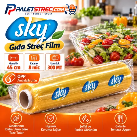 SKY PVC Gıda Streç Film 45 cm 8 Mikron 300 metre SKY PVC Gıda Streç Film 45 cm 8 Mikron 300 metre