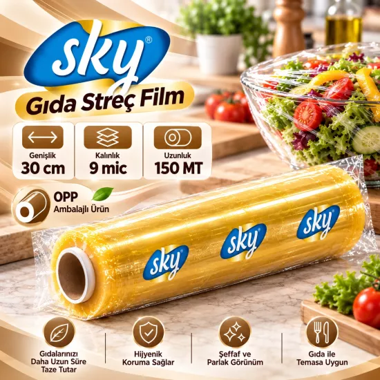 SKY PVC Gıda Streç Film 30 cm 9 Mikron 150 metre SKY PVC Gıda Streç Film 30 cm 9 Mikron 150 metre