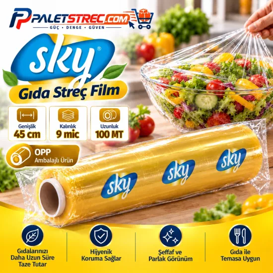 SKY PVC Gıda Streç Film 45 cm 9 Mikron 100 metre SKY PVC Gıda Streç Film 45 cm 9 Mikron 100 metre