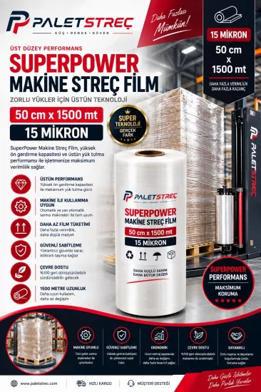 15 Micron 1500 Mt SuperPower Makine Streç Film 15 Micron 1500 Mt SuperPower Makine Streç Film