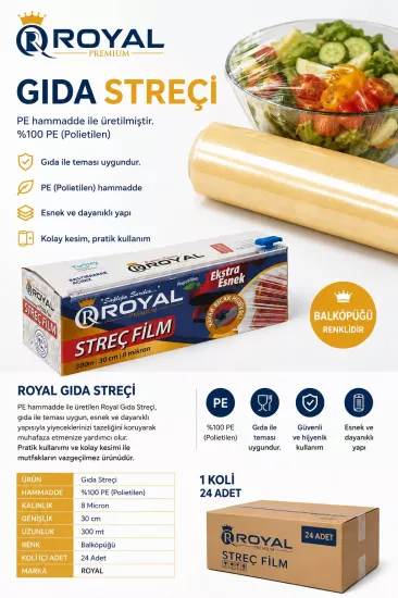 Royal Gıda Streç Film 8mic 30 cm 300 Mt-PaletStrec Royal Gıda Streç Film 8mic 30 cm 300 Mt-PaletStrec