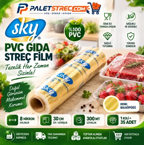 SKY PVC Gıda Streci 30x300 8 Mikron SKY PVC Gıda Streci 30x300 8 Mikron