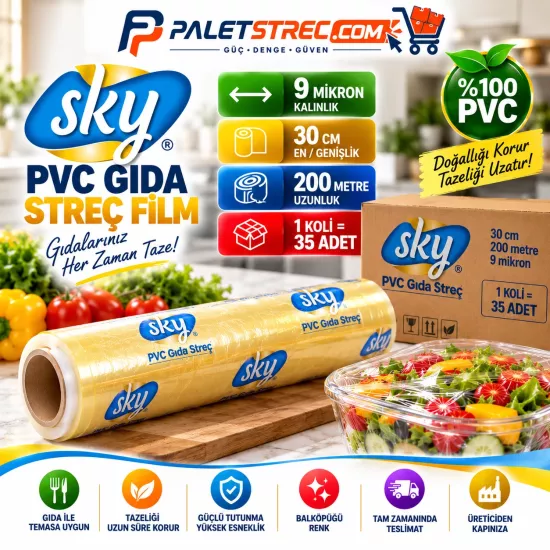 SKY PVC Gıda Streci 30x200 9 Mikron SKY PVC Gıda Streci 30x200 9 Mikron