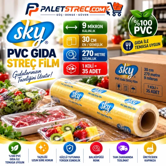 SKY PVC Gıda Streci 30x270 9 Mikron SKY PVC Gıda Streci 30x270 9 Mikron